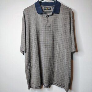 VINTAGE Golden Bear Polo Shirt Size XL‎ Blue Bronze Checked Short Sleeve Golf